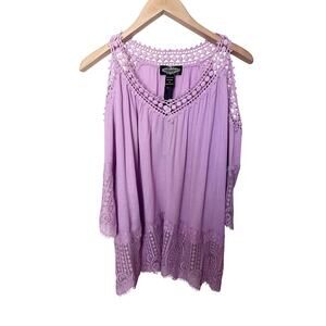 NWT Oliver by Escio Boho Lace Crochet Cold Shoulder Top Sz Medium Pink